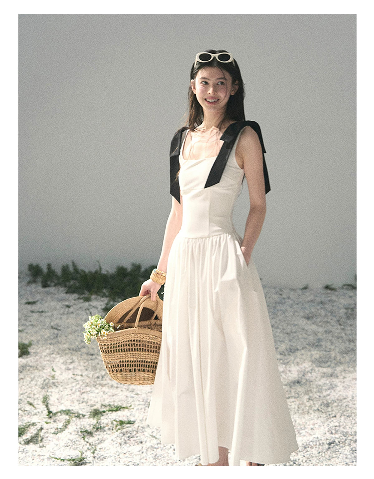 "Whispered Spring Midnight" Gardenia White Maxi Sundress 84545