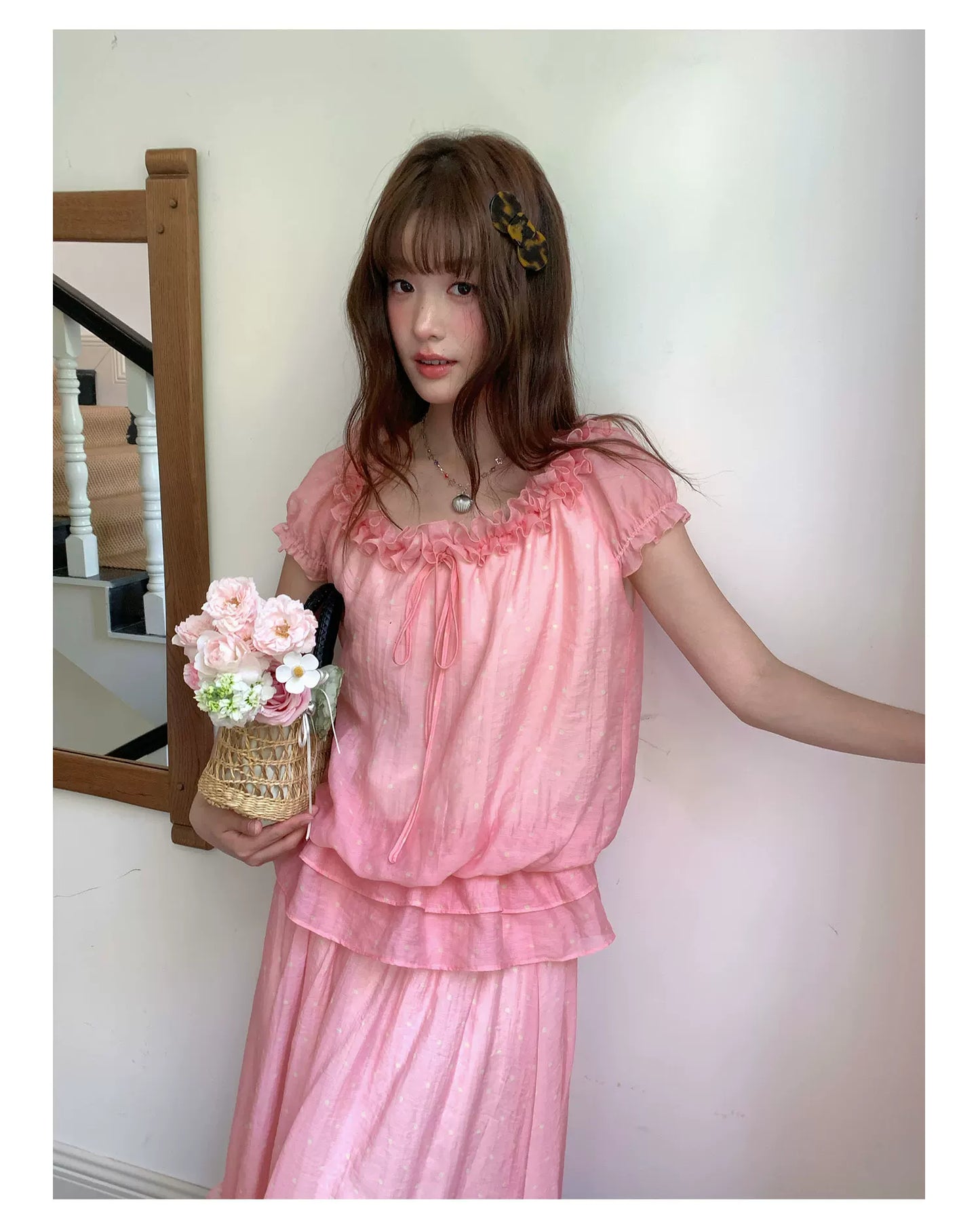 [RF] “Peach Picnic Reverie” Pink Plaid Two-Piece Skirt Set