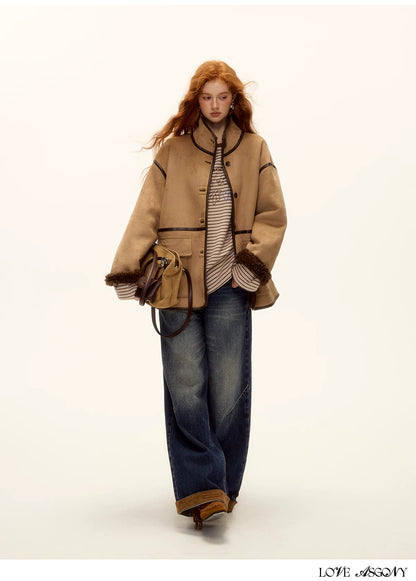 ASGONY - Brown Reversible Suede & Faux Shearling Jacket