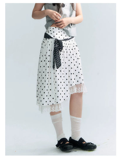 "Polka Poetry" Black & White Polka Dot Asymmetrical Cotton Skirt