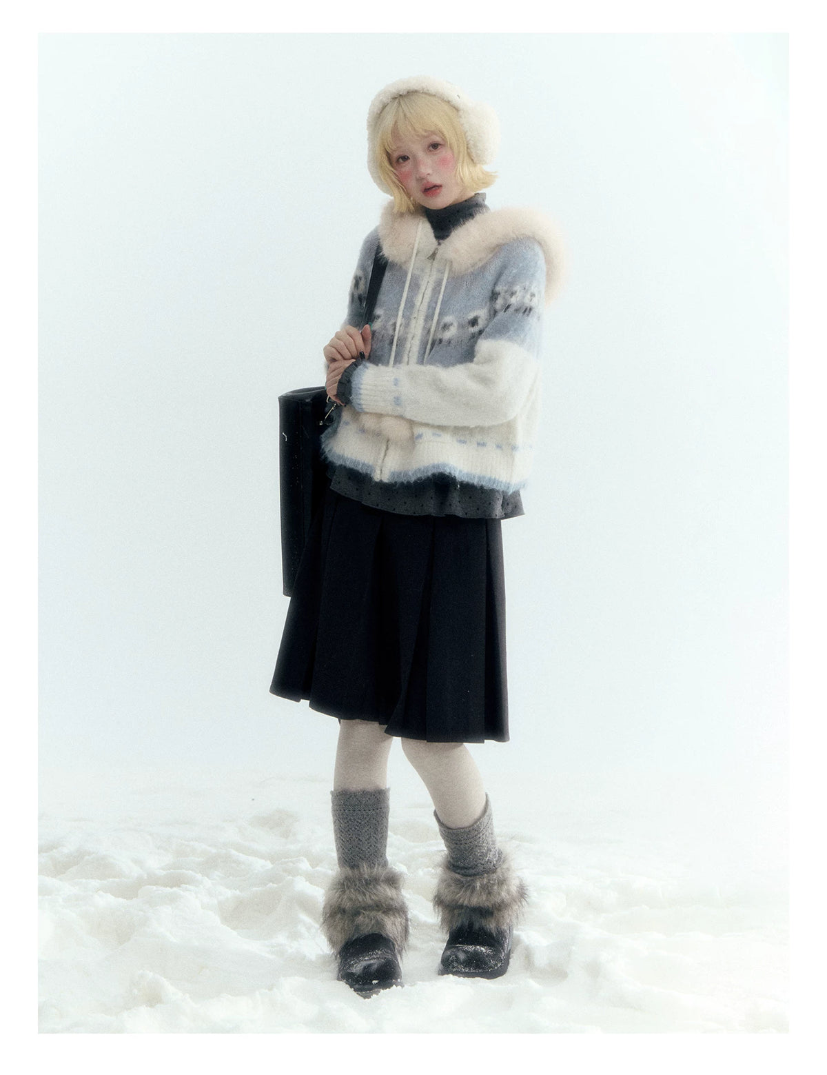 Horridale - Dark Gray Wool-Look A-Line Pleated Mini Skirt