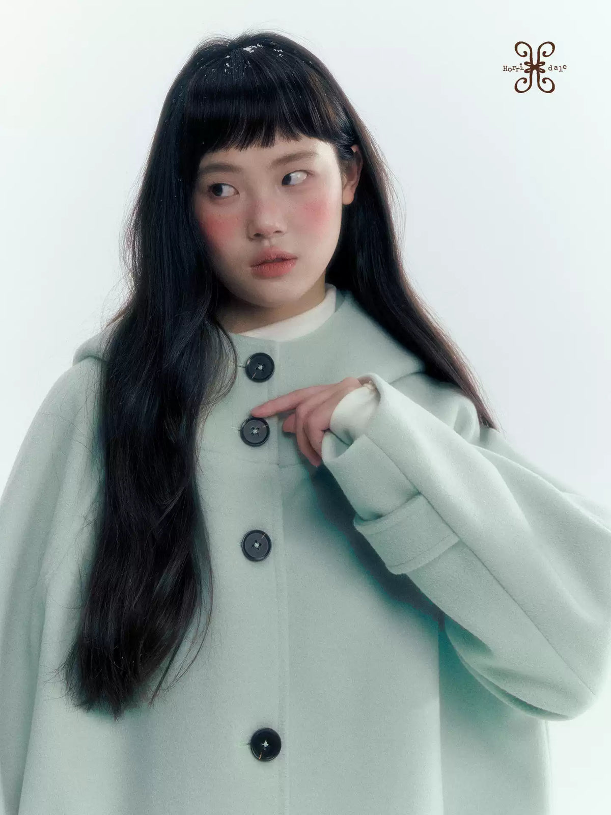Pale Aqua Green Hooded Cocoon Wool-Blend Coat