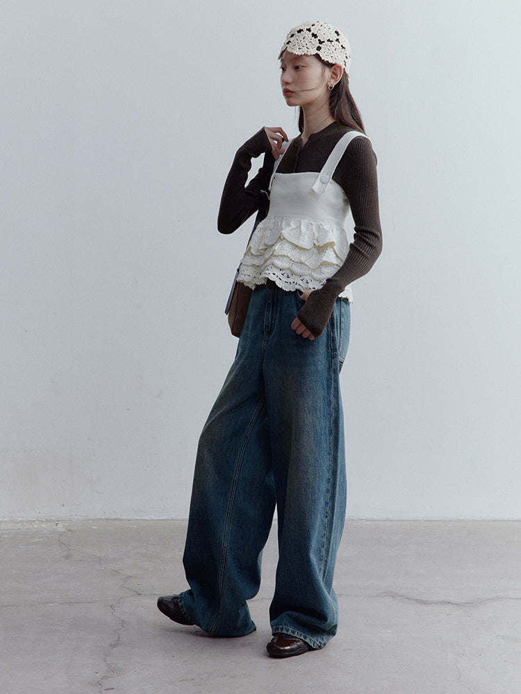 FUSSED Nefelibata Almond Cream Cropped Hand-Crochet Knit Top FOF-25SS175