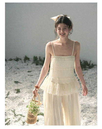 "Fallen Into Your Gaze" Dutch Cheese Lace Top & Jogger Pants Two-Piece Set