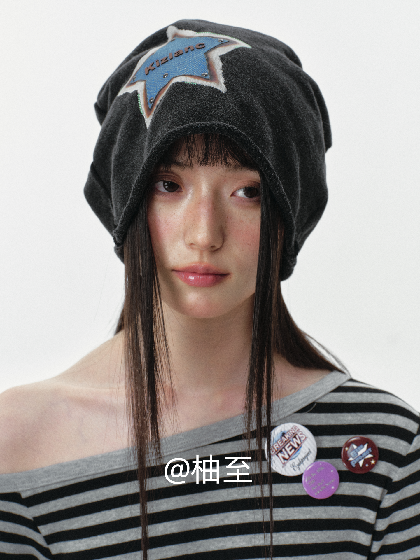 Black Star Print Slouchy Beanie – Oversized Star Head Wrap Hat