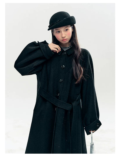 "Black & White Waltz" Hand-Stitched Wool-Blend Swing Coat (Ivory/ Black)