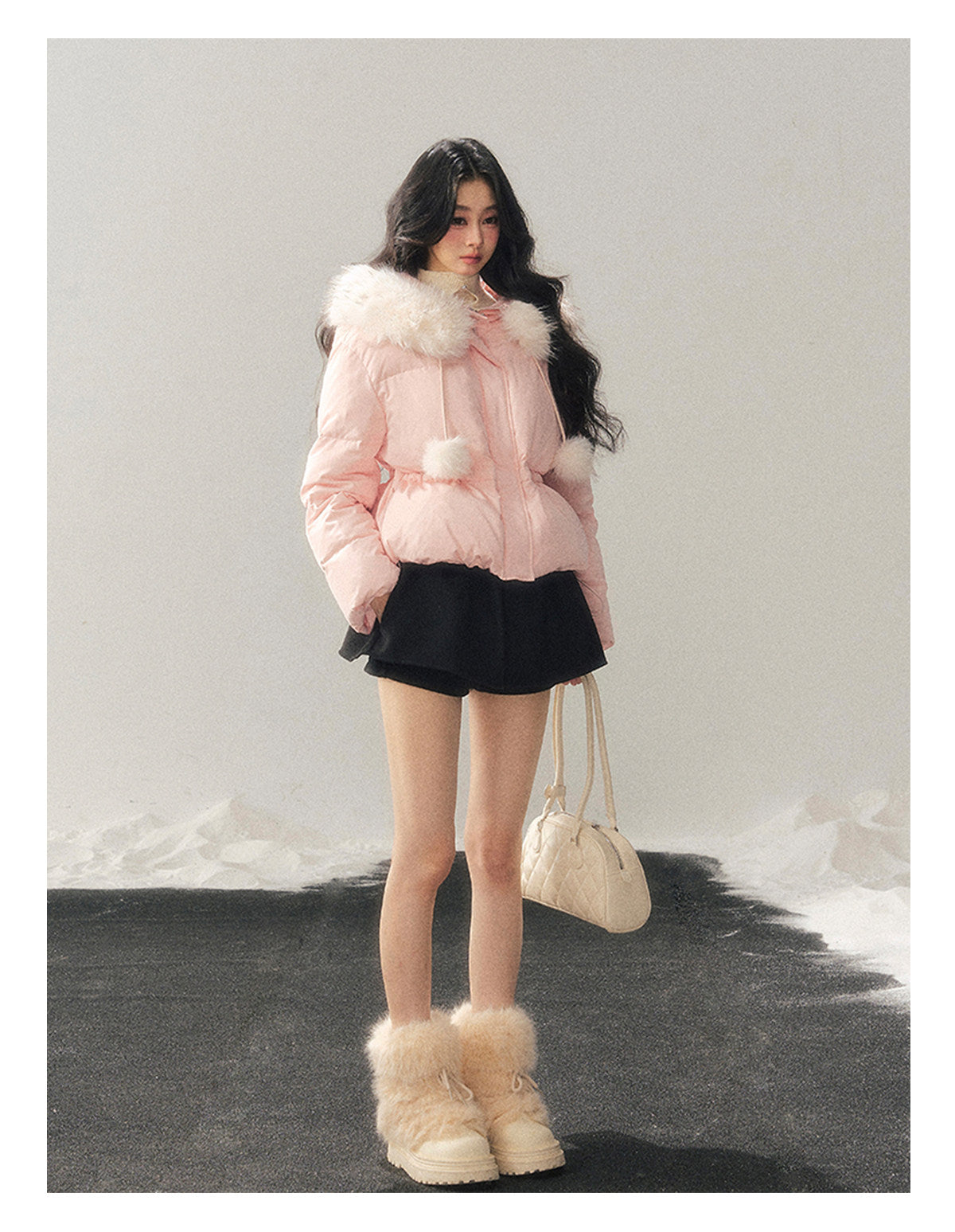 少也眼 "Snowfall on Her" White Duck Down Jacket – Soft Blush Edition