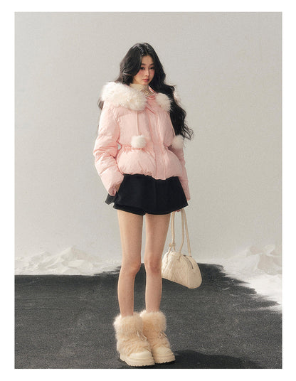少也眼 "Snowfall on Her" White Duck Down Jacket – Soft Blush Edition