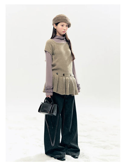 "Lavender Mist" Smoky Mauve Ruffle Ruched Turtleneck Knit Top