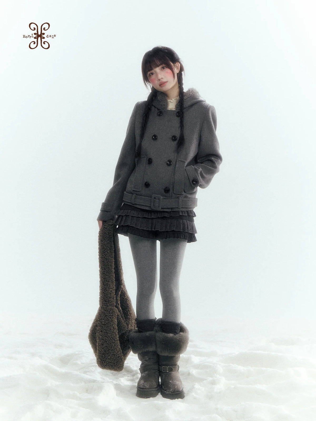 Horridale - Gray Polka Dot Tiered Ruffle Skort with Pleated Layers