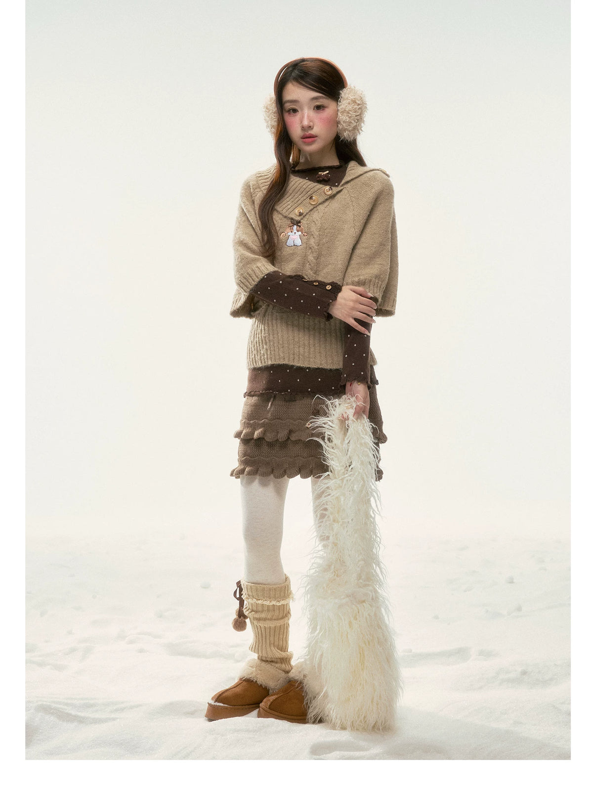 BIBIBENCY - Light Brown Puppy Short-Sleeve Knit Sweater