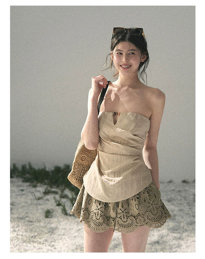 “Moonlit Haze” Dutch Cream Strapless V-Notch Top