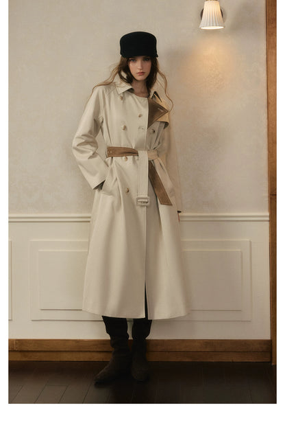 oshea - Moonlight Gray Double-Breasted Belted Long Trench Coat