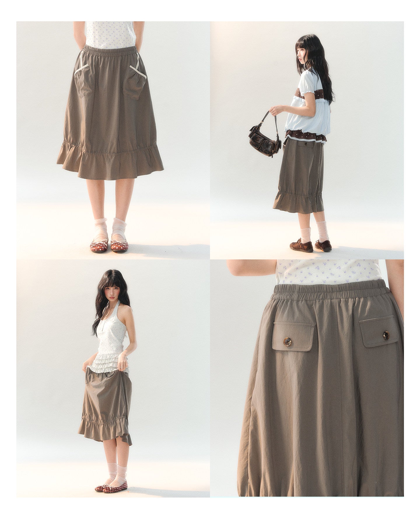 170726C "Sage Meadow" Grey Green Lace Pocket Culotte Skirt