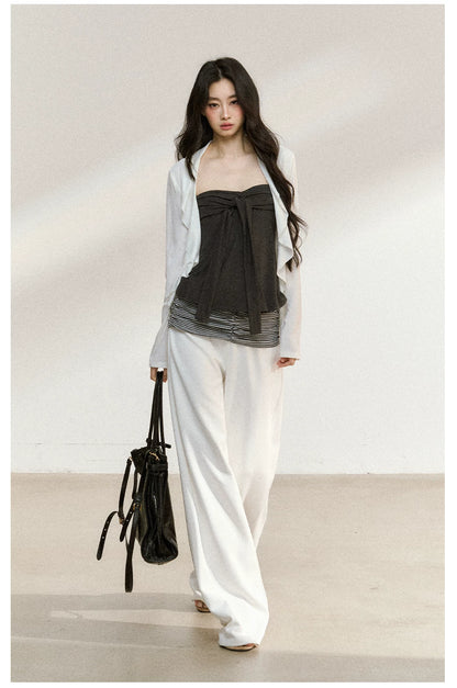 JN's DESIGN - White Ruffle Overshirt & Gray Cami Set