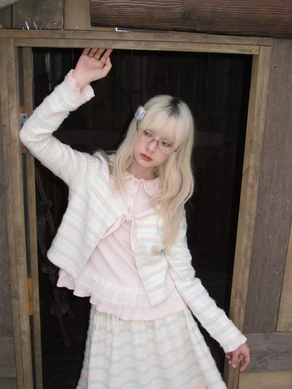 RF - Candy Stripe Floral Knit Cardigan and Midi Skirt Set