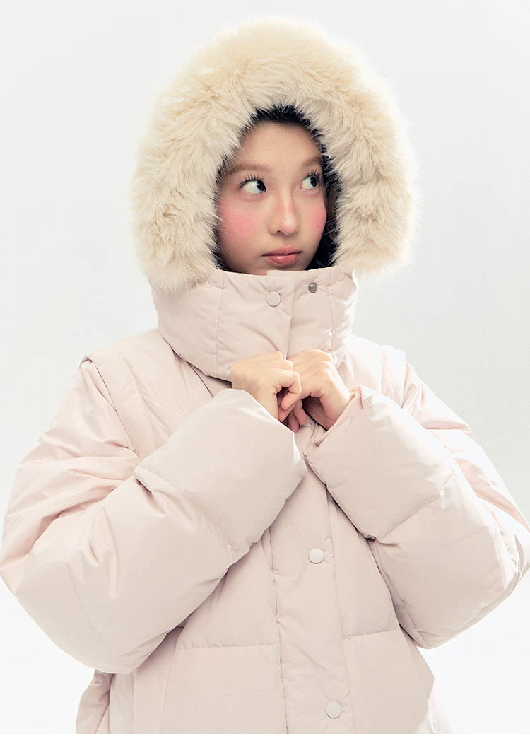 "Blush Cloud Haven" Misty Pink 2-Way Detachable Sleeve Down Jacket & Vest