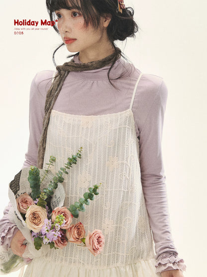 "Ivory Blossoms" Apricot Mist Beige Floral Pinafore Midi Dress