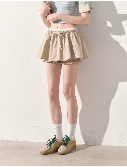 "The Space Between" Beige Drawstring Bubble Mini Skirt