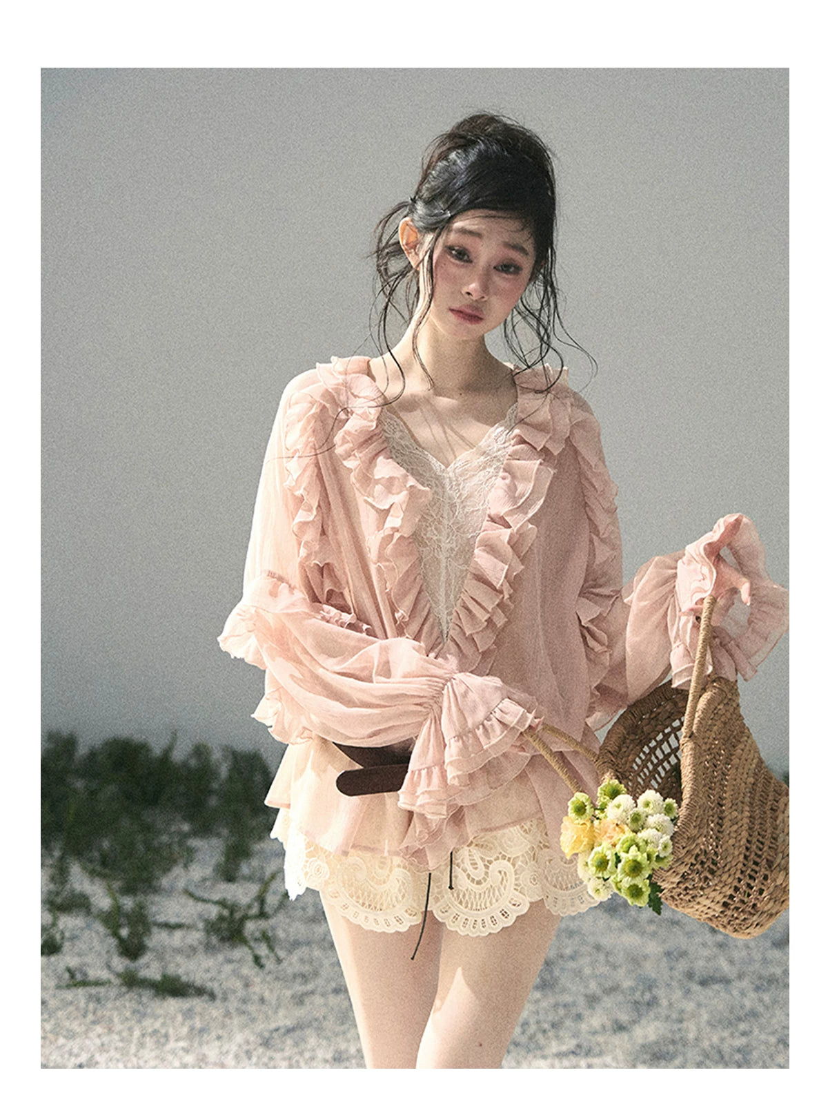 “Lost in Your Embrace” Dutch Cream Lace Puff Skort
