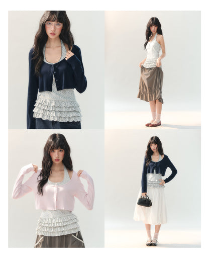 [CAN] "Soft Konjac Cloud" Lightweight Knit Cardigan & Floral Layered Cami