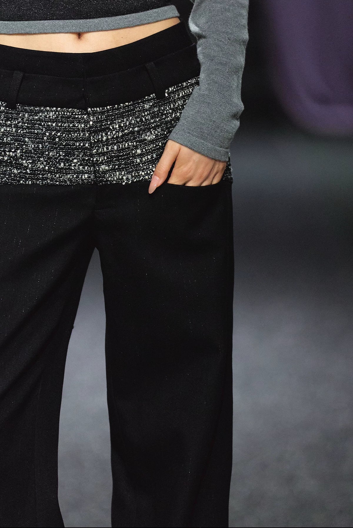 "Midnight Atelier" Black Double-Waist Straight-Leg Trousers