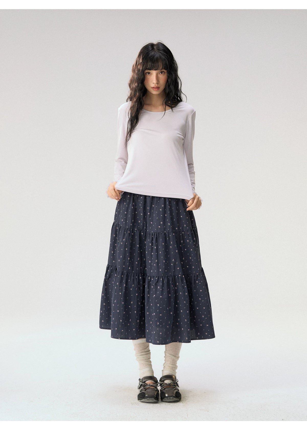[CAN] “Rose in Bloom” Lavender Knit Cardigan & Floral Skirt 3-Piece Set