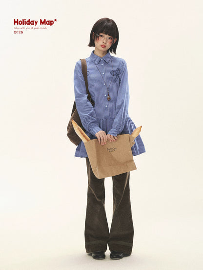 "Holiday Blues" Blue Plaid Bow Shirt Mini Dress