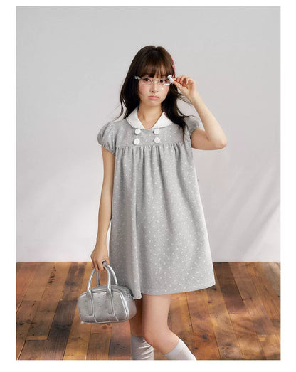 “Grey Sugar Cloud” Grey Polka Dot Doll Collar Dress