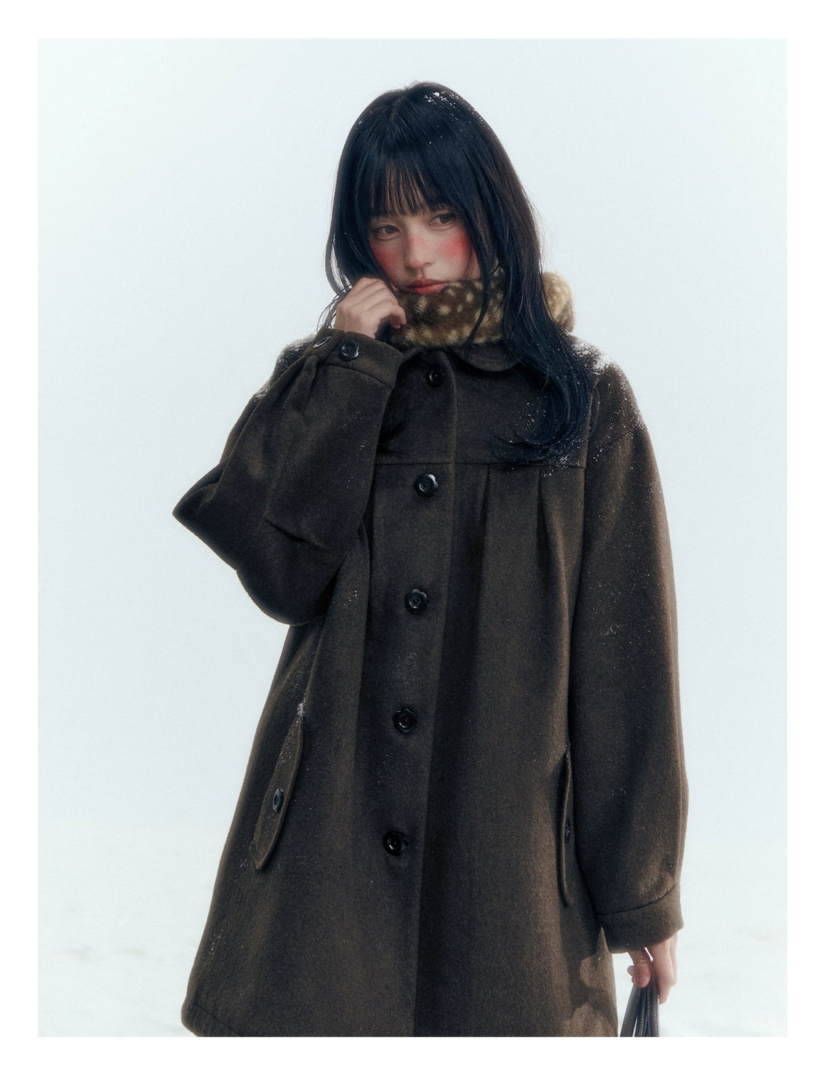 Horridale - Peter Pan Collar Pleated Mid-Length Wool-Blend Coat – Brown Coffee