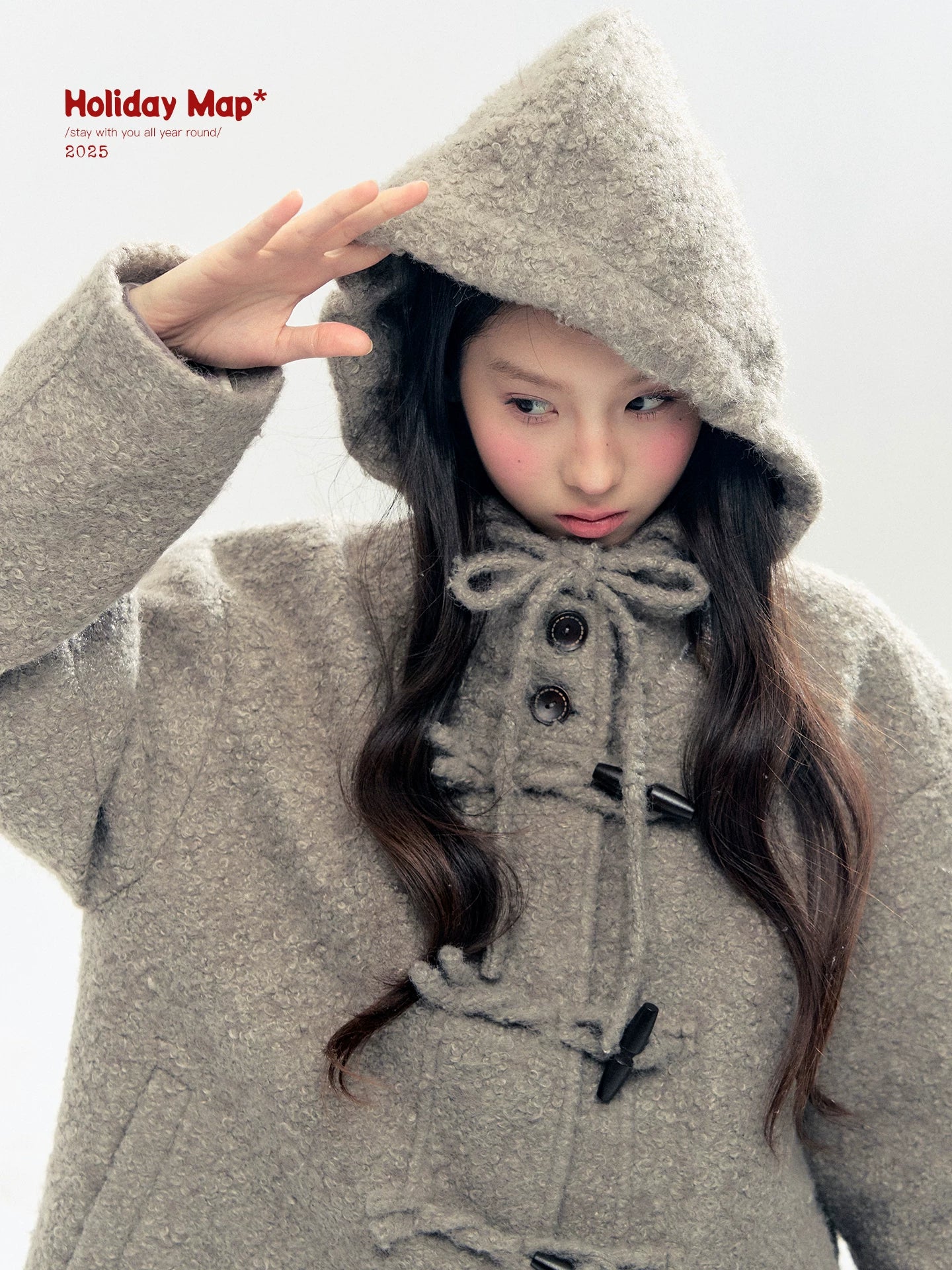 "Pinecone Post" Frost Gray Hooded Down Duffle Coat