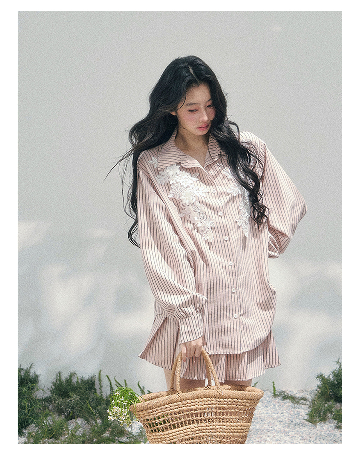 少也眼 "Pink Cloud Reverie" Cinnamon Pink Lace Sweet Two-Piece Skirt Set 563856385