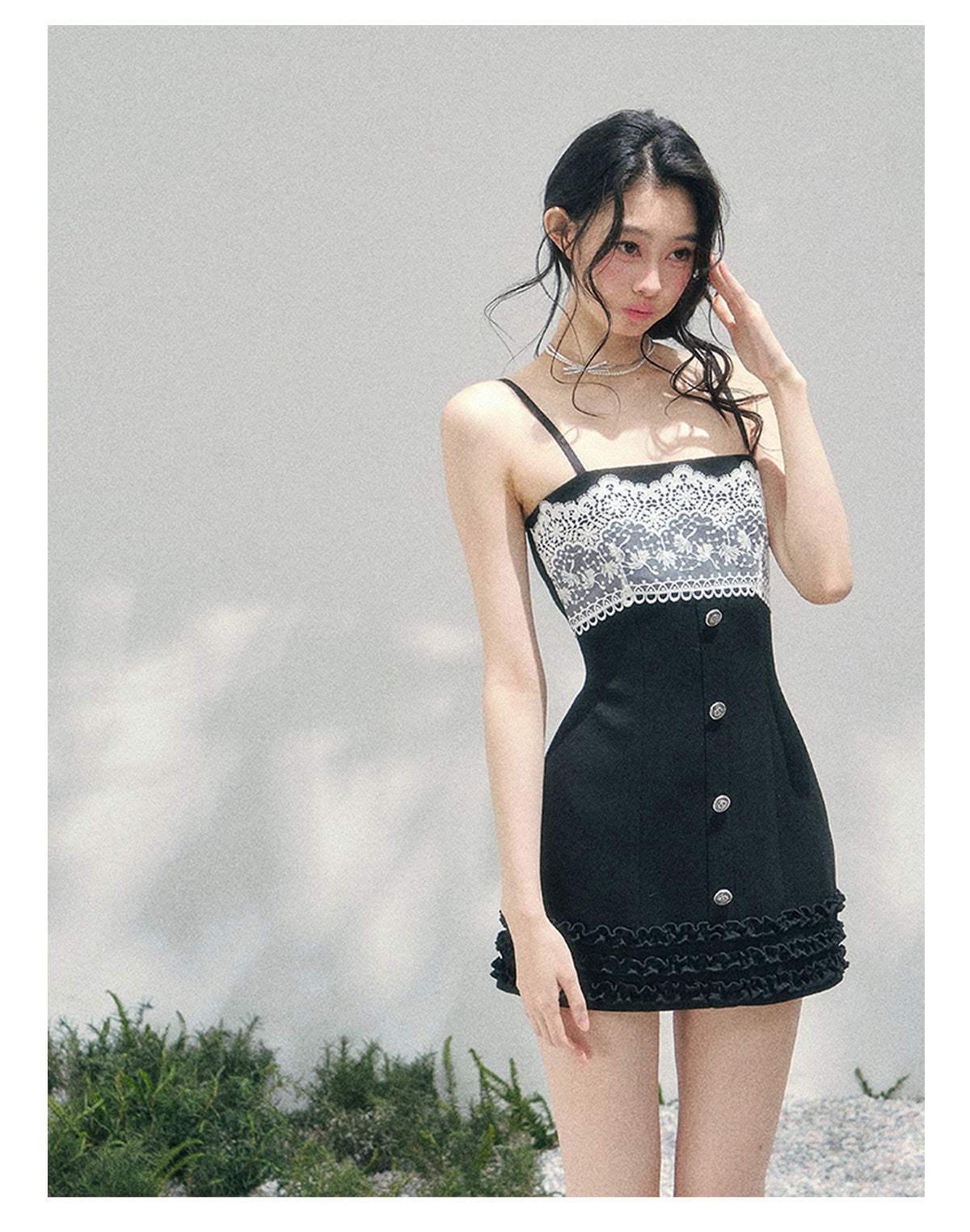 “Midnight Soliloquy” Black Lace Slip Mini Dress