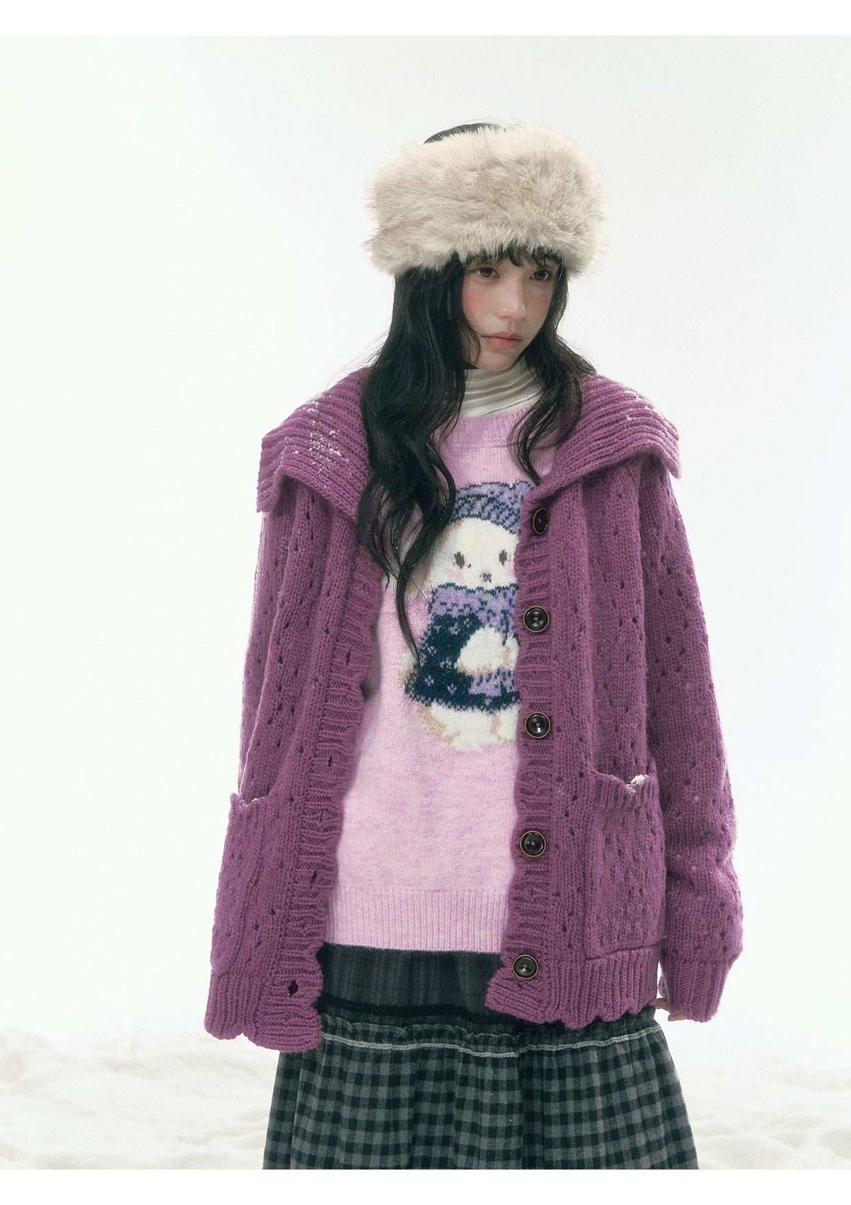 JOVYLLE - Pink Rabbit Jacquard Knit Sweater
