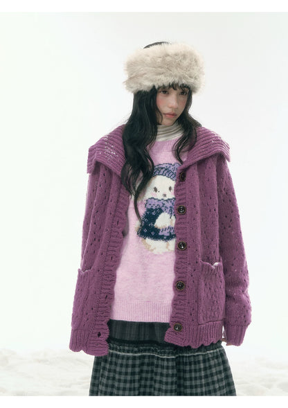 JOVYLLE - Pink Rabbit Jacquard Knit Sweater