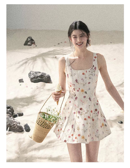 "Chamomile Summer" Dutch Cheese Floral Lace Pinafore Mini Dress 46345