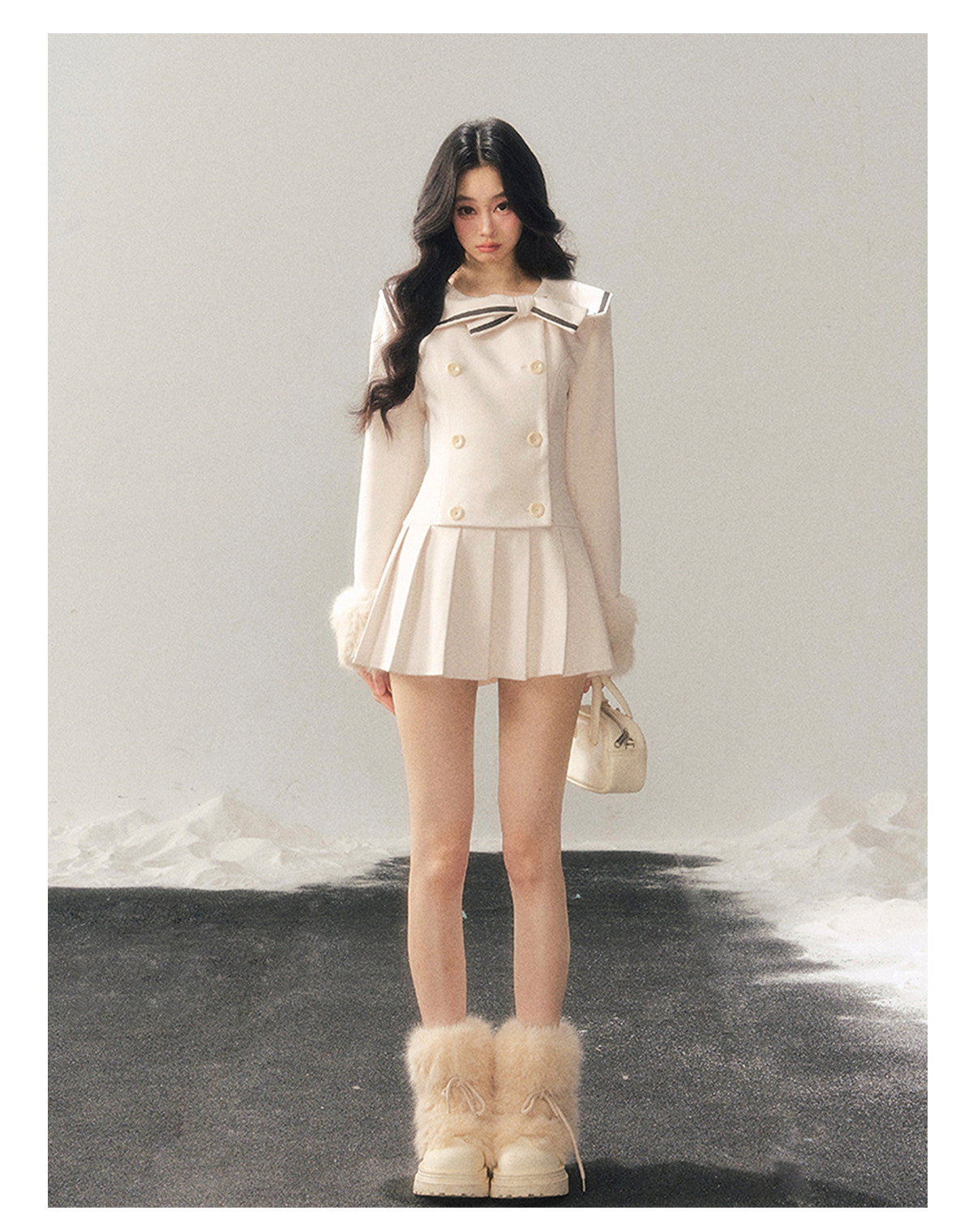 少也眼 "Silent Confession" Apricot Preppy Pleated Mini Dress
