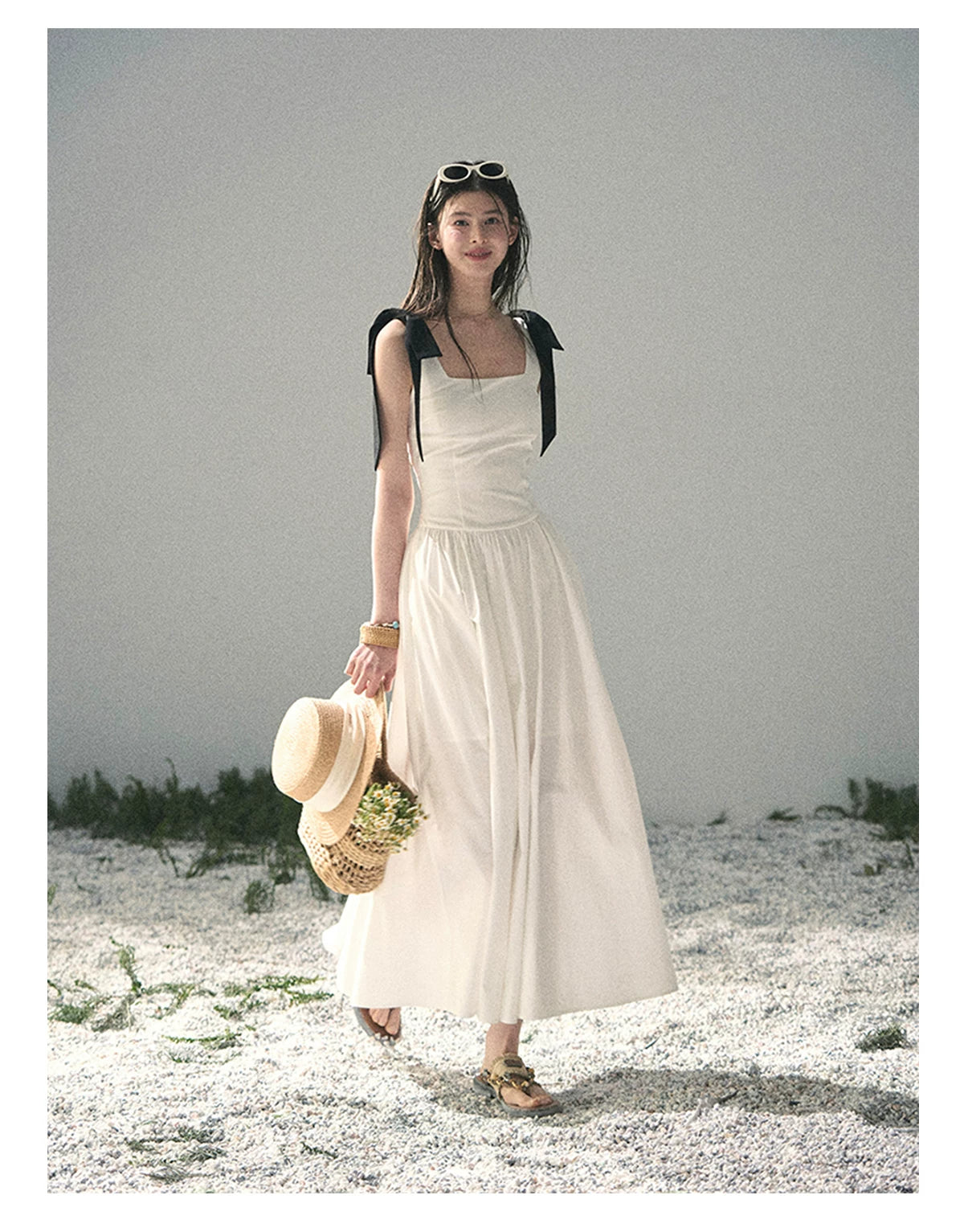 "Whispered Spring Midnight" Gardenia White Maxi Sundress 84545