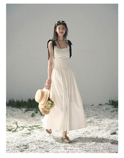 "Whispered Spring Midnight" Gardenia White Maxi Sundress 84545