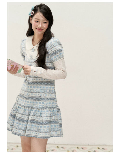[RF] Cream Floral Peter Pan Collar Long-Sleeve Fitted Layering Top with Lace Details