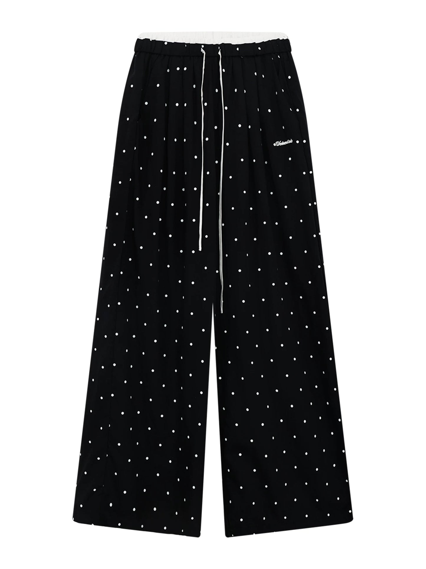 "Coastal Departure" Navy Polka Dot Wide-Leg Pants