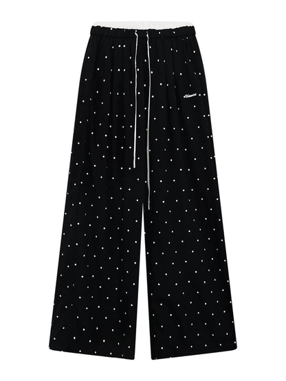 "Coastal Departure" Navy Polka Dot Wide-Leg Pants