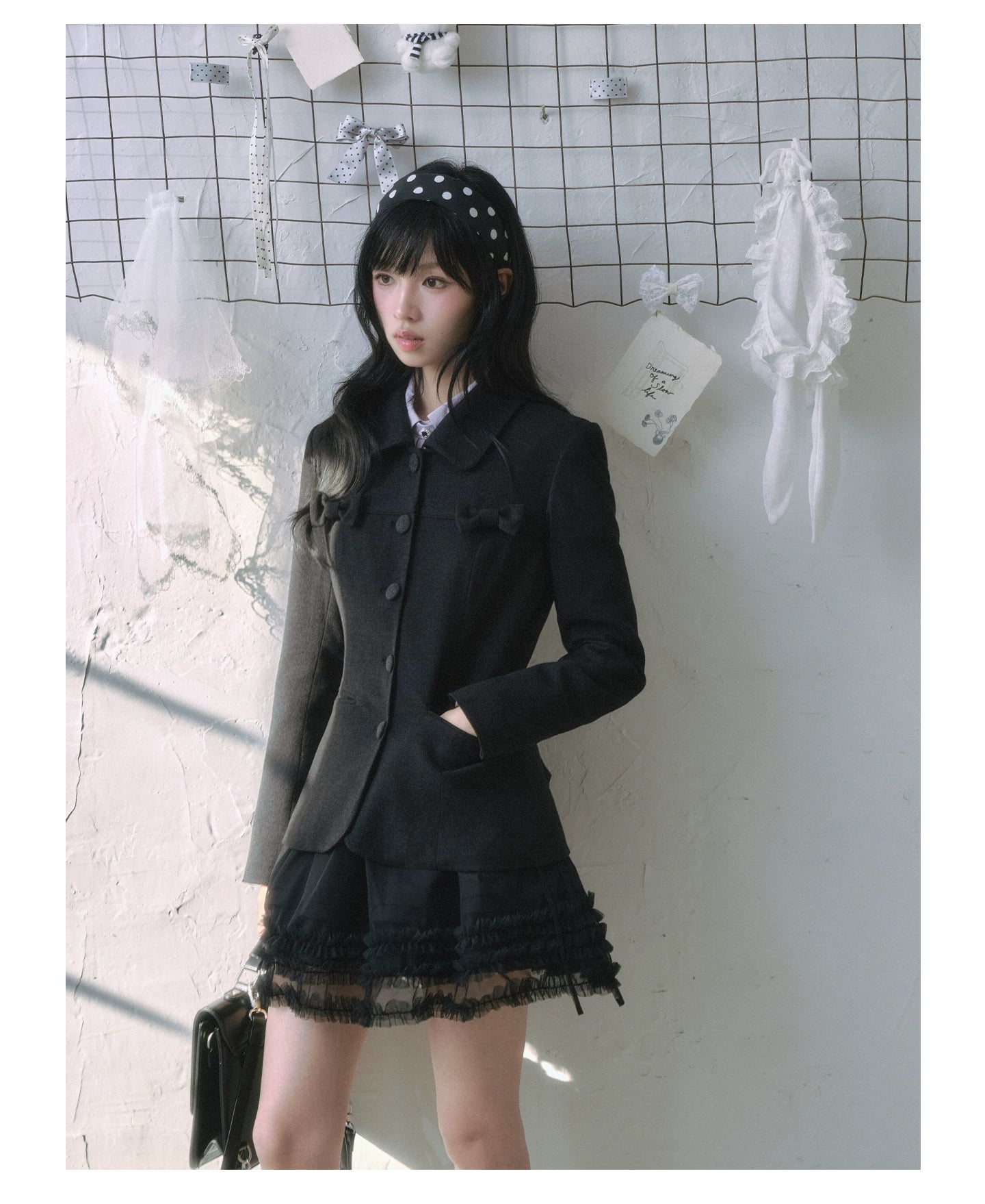 "Showa Girl" Tailored Layered Collection (Blazer / High-Waist Skirt / Victorian Shirt / Mesh Overlay Skirt)