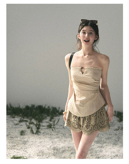 “Moonlit Haze” Dutch Cream Strapless V-Notch Top