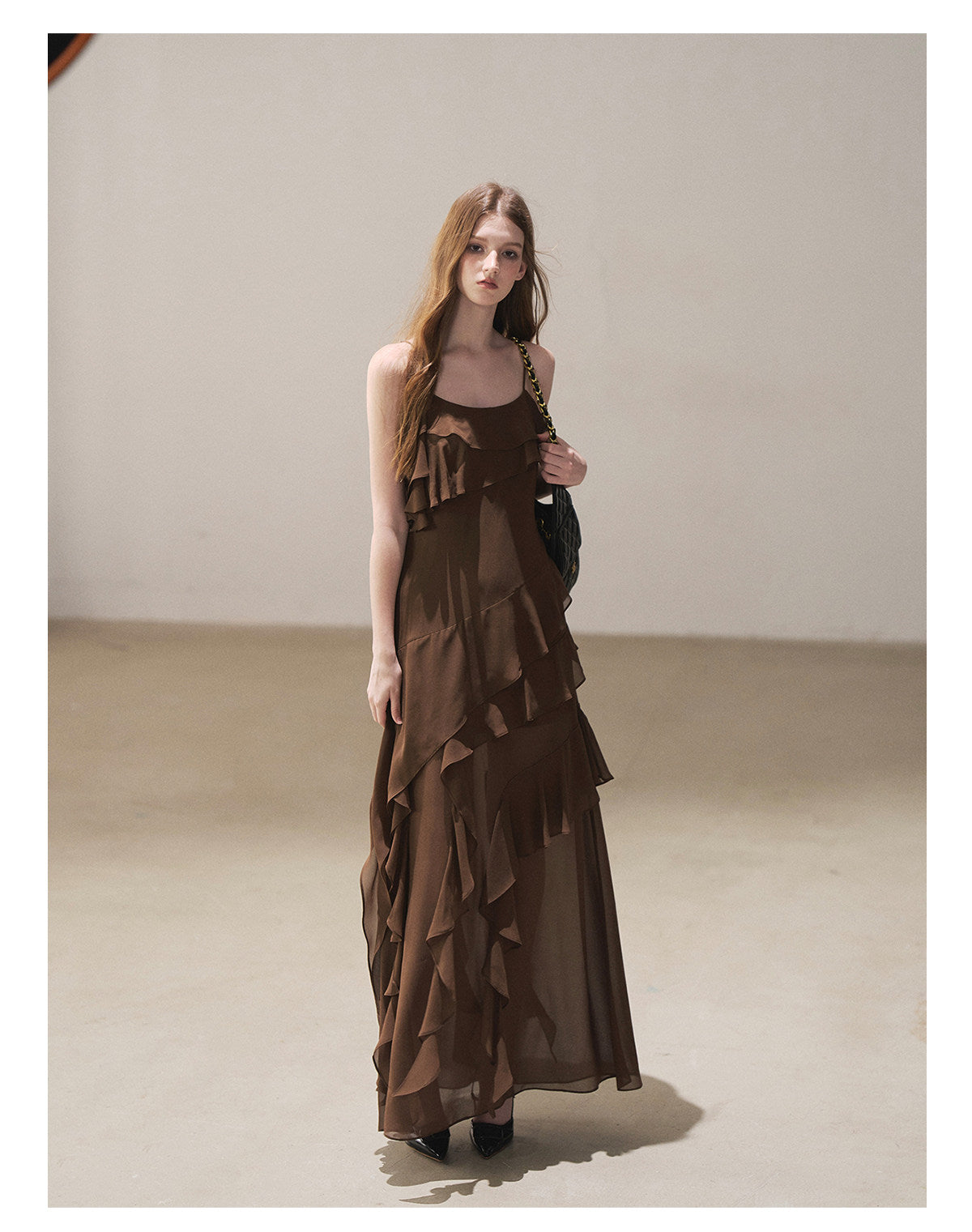 170726 "Whispers Beneath the Brown Skirt" Mocha Mousse Ruffle Cami Mini Dress + Gray Taupe Tailored Blazer