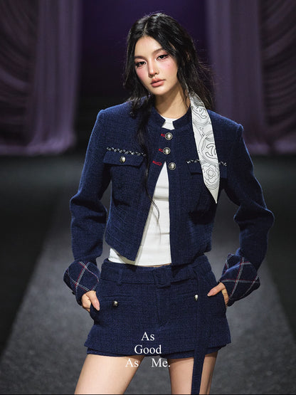 "Midnight Atelier" Navy Wool Quilted Jacket & A-Line Skort Set
