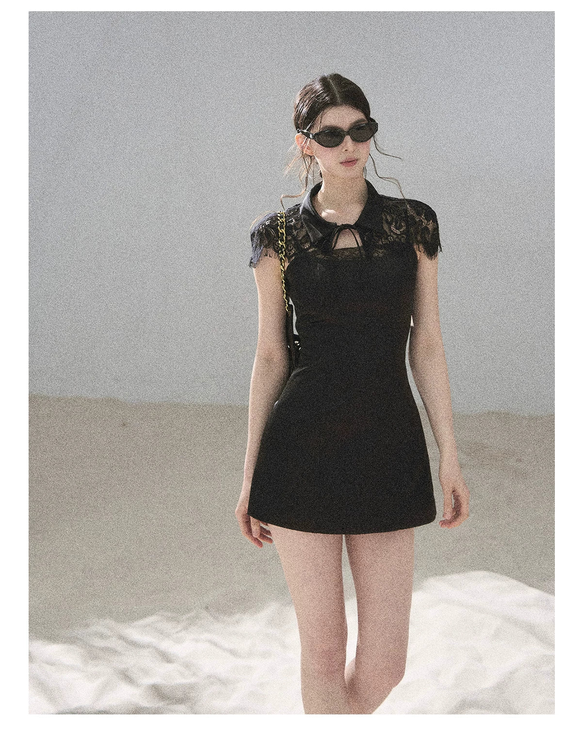 "Moonlit Rose Sonata" Tranquil Black Lace Mini Dress & Cape Set