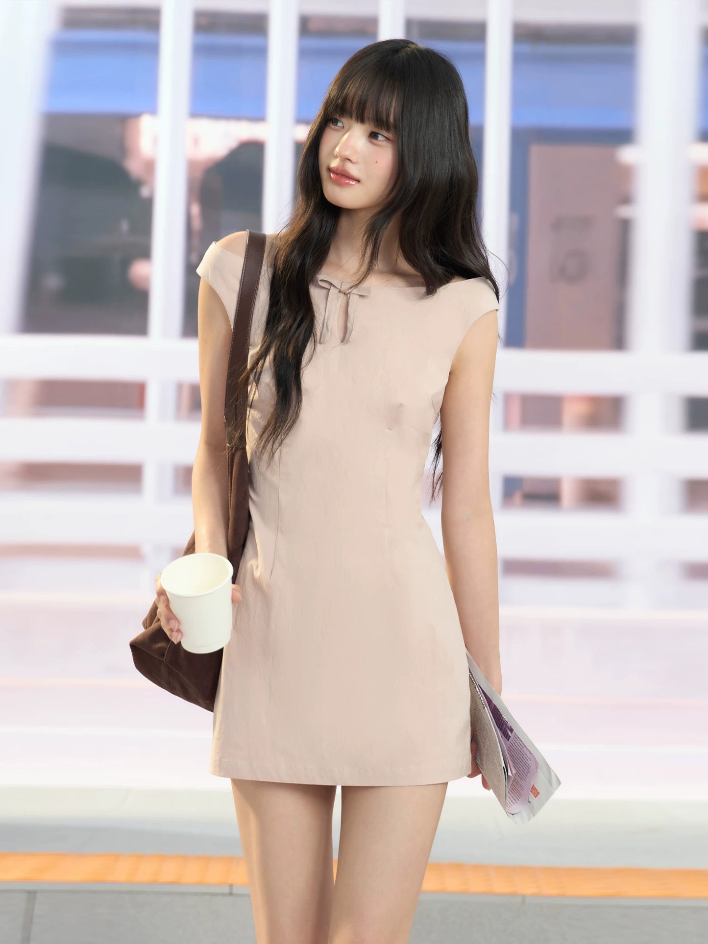 "Blush Departure" Pink Off-Shoulder A-Line Mini Dress