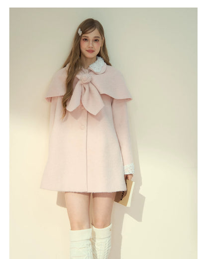 SunsetPark - "Everyday Heiress" Heiress Pink Cape Coat Set (Coat + Detachable Cape)