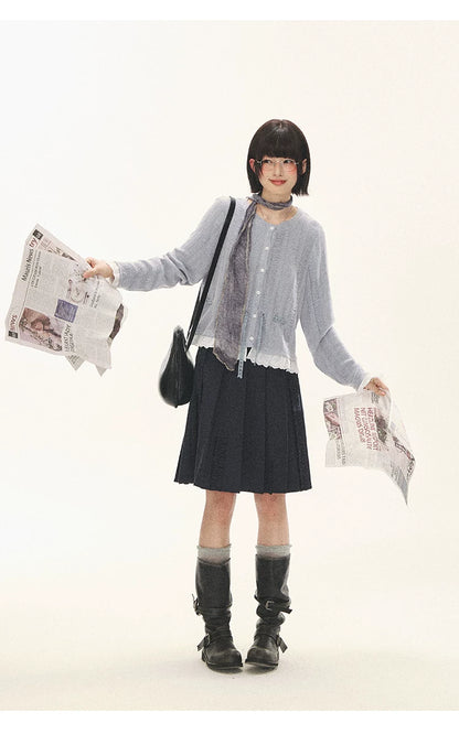 "Wisteria Whisper" Open-Knit Lace Tie Cardigan (Wisteria/ Ivory)